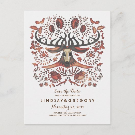 鹿の素朴森の動物が日付を保存 案内ポストカード (正面)