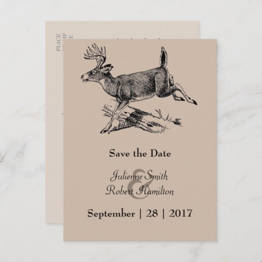鹿の素朴森の結婚式の日付はがきを保存 案内ポストカード (正面/裏面)