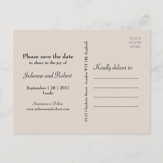 鹿の素朴森の結婚式の日付はがきを保存 案内ポストカード (裏面)