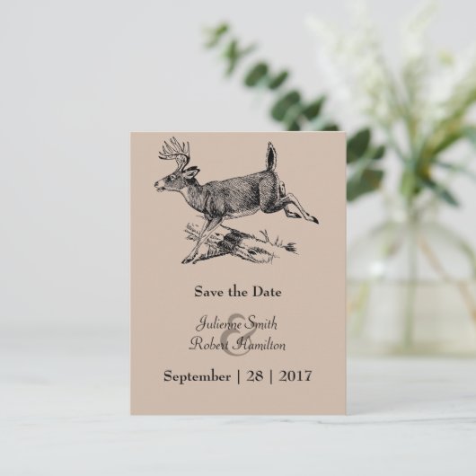 鹿の素朴森の結婚式の日付はがきを保存 案内ポストカード (スタンド正面)