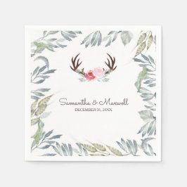 鹿の素朴角とピンクのバラ スタンダードカクテルナプキン