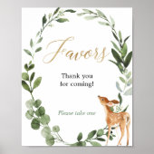 鹿の緑の金ゴールドの赤ちゃんシャワーの好意サイン ポスター (正面)