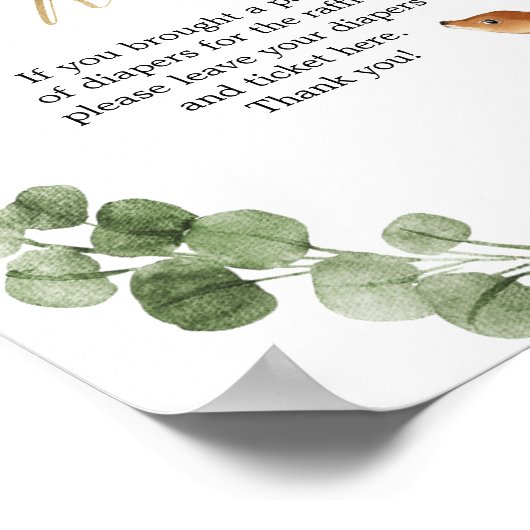 鹿の緑の金ゴールド赤ちゃんシャワーおむつラッフルサイン ポスター (角)