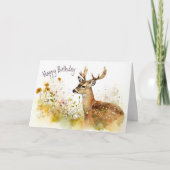鹿の花の牧草地 – 水彩誕生日 カード (正面)