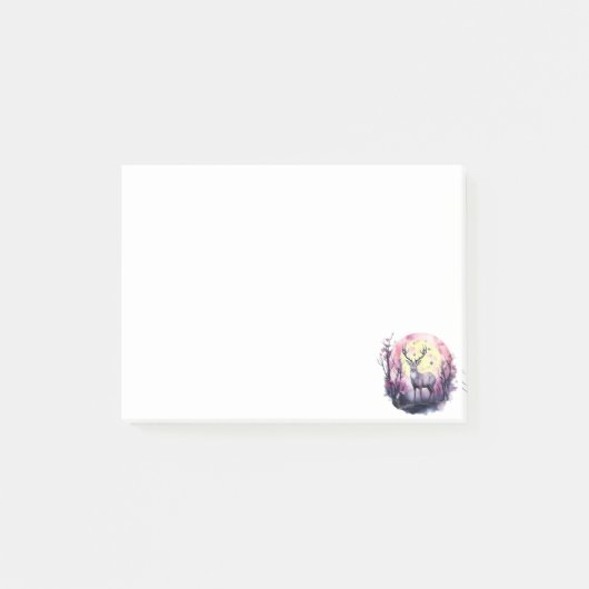 鹿の花柄アート 野生 自然 動物プリントF ポストイット (正面)