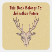 鹿の茶色の男性の頭〔雄ジカの〕枝角赤い輪郭タン スクエアシール (正面)