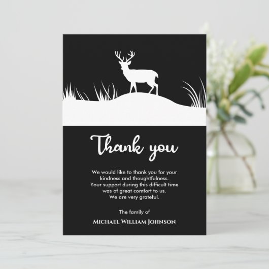 鹿の葬儀記念白黒ミニマリスト サンキューカード (スタンド正面)