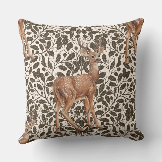 鹿の装飾用オークのダマスク模様の茶色と クッション (裏面)