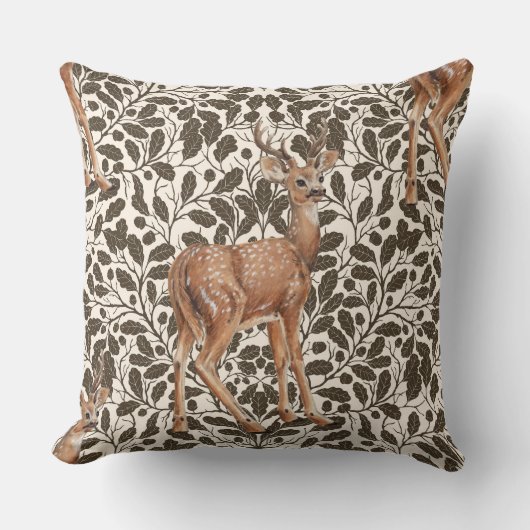 鹿の装飾用オークのダマスク模様の茶色と クッション (正面)