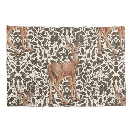 鹿の装飾用オークのダマスク模様の茶色と 枕カバー (裏面-右)