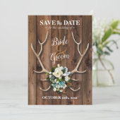 鹿の角とマグノリアのSave the Dateカード 招待状 (スタンド正面)