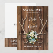 鹿の角とマグノリアのSave the Dateカード 招待状 (正面/裏面)