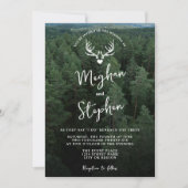 鹿の角と緑の結婚式をテーマにした素朴な森の土地 招待状 (正面)