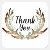 鹿の角と蔓の水彩 ありがとう スクエアシール (正面)