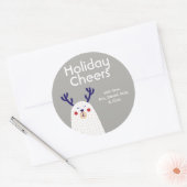 鹿の角のあるパーソナライズされたホリデーシーズンのお祝いクマ ラウンドシール (封筒)