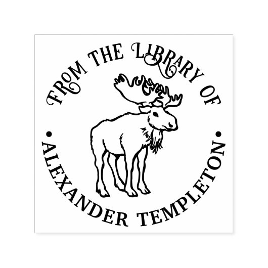 鹿の角のある素朴なムース　図書館の本の名前 セルフインキングスタンプ (デザイン)