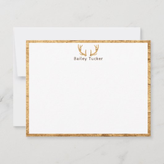 鹿の角の木製ハンティングハンターカスタム ノートカード (正面)