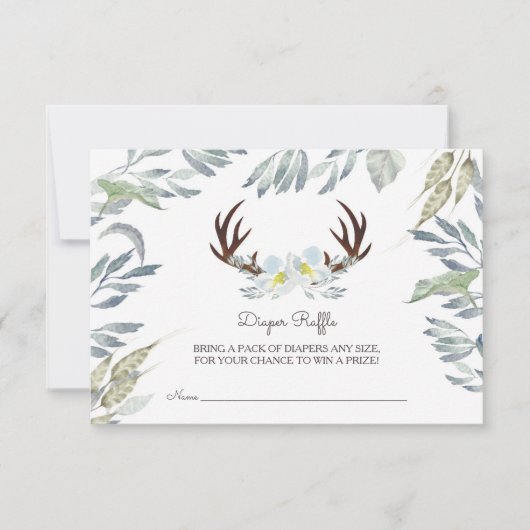 鹿の角の男の子の赤ちゃんシャワーおむつラッフル 招待状 (正面)