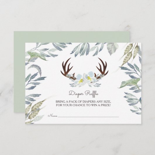 鹿の角の男の子の赤ちゃんシャワーおむつラッフル 招待状 (正面/裏面)