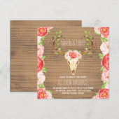 鹿の角の素朴な木の水彩画の結婚式 招待状 (正面/裏面)