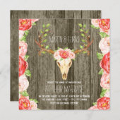 鹿の角の素朴な木製 Southwestern ウェディング 招待状 (正面/裏面)