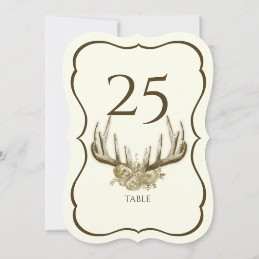 鹿の角の装飾付きテーブルナンバー 招待状 (裏面)