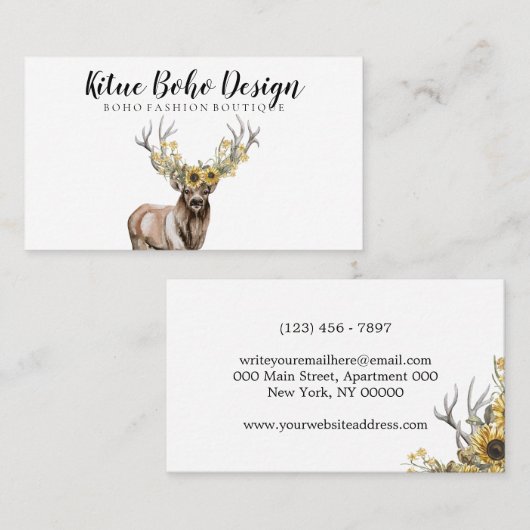 鹿の角の角のロゴSunFlower水色 名刺 (正面/裏面)