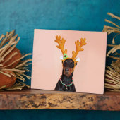 鹿の角を持つドベルマン フォトプラーク (側面)