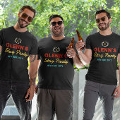 鹿の角レトロカラー名前のスタッグパーティー モノグラム Tシャツ