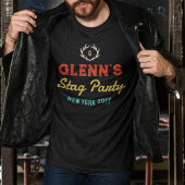 鹿の角レトロカラー名前のスタッグパーティー モノグラム Tシャツ