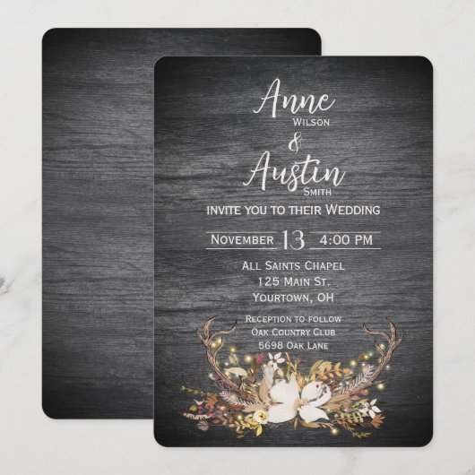 鹿の角 ウェディングブーケ 招待状 (正面/裏面)