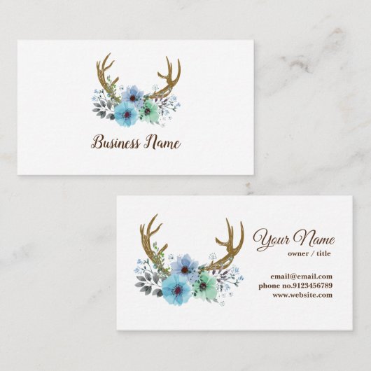 鹿の角、花の名刺 名刺 (正面/裏面)