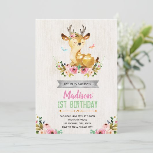 鹿の誕生日パーティーの招待 招待状 (スタンド正面)