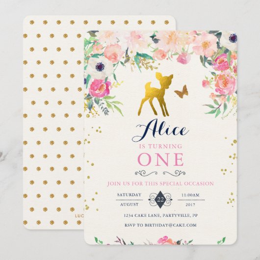 鹿の誕生日招待状 招待状 (正面/裏面)
