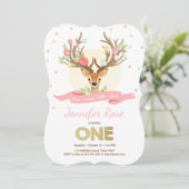 鹿の誕生日招待状〔雄ジカの〕枝角ウッドランドピンク金ゴールド 招待状 (スタンド正面)