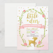 鹿の誕生日招待 女の子 ピンク ゴールド 森のParty 招待状 (正面/裏面)