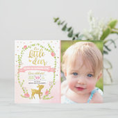 鹿の誕生日招待 女の子 ピンク ゴールド 森のParty 招待状 (スタンド正面)