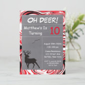 鹿の赤いカモフラージュ誕生日パーティーの招待状 (スタンド正面)