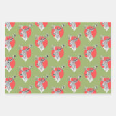 鹿の赤い円の緑のストライプクリスマスパターン ラッピングペーパーシート (正面)