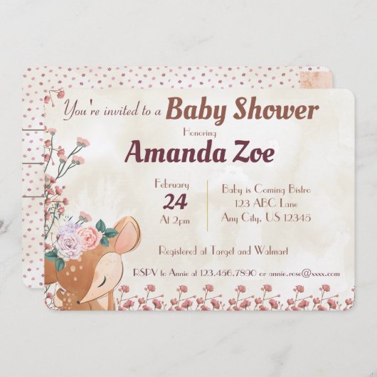 鹿の赤ちゃんお祝い会 / 誕生日パーティーのご案内 招待状 (正面/裏面)