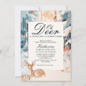 鹿の赤ちゃんが生まれる！冬の木の森の雪の森のベビーシャワー 招待状 (正面)