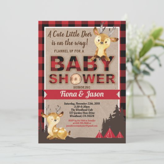 鹿の赤ちゃんのシャワーの塊茎のカップルのベビーシャワー 招待状 (スタンド正面)