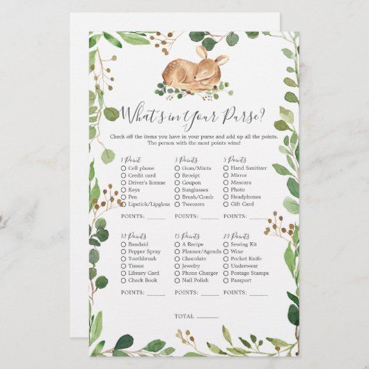 鹿の赤ちゃんシャワーあなたの財布の中にあるものを (正面/裏面)