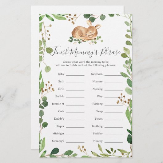 鹿の赤ちゃんシャワーでママのフレーズを終える (正面/裏面)