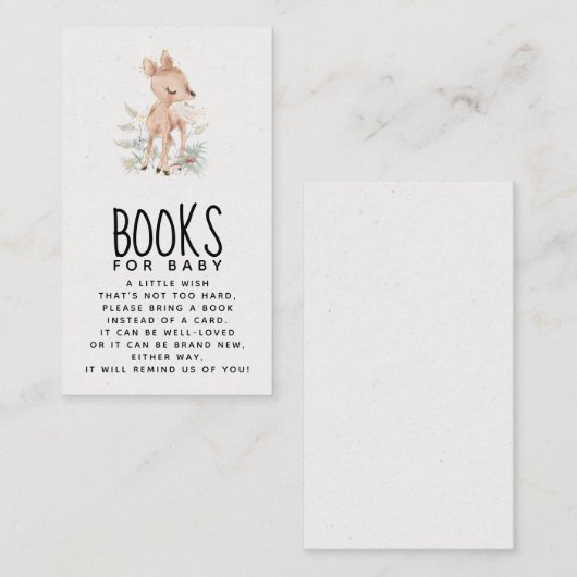 鹿の赤ちゃんシャワーブックベビー囲いカード エンクロージャーカード (正面/裏面)