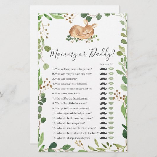 鹿の赤ちゃんシャワーママまたはパパのゲーム (正面/裏面)