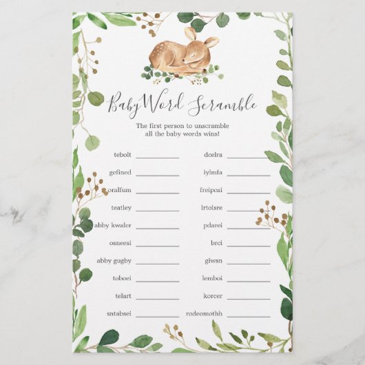 鹿の赤ちゃんシャワーワードスクランブルゲーム (正面)