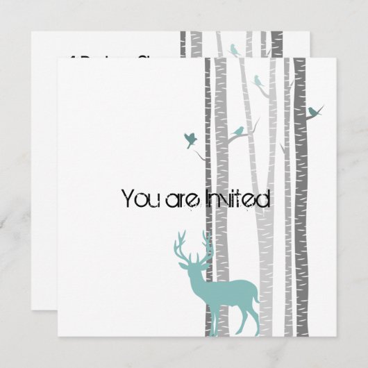 鹿の赤ちゃんシャワー付き木 招待状 (正面/裏面)