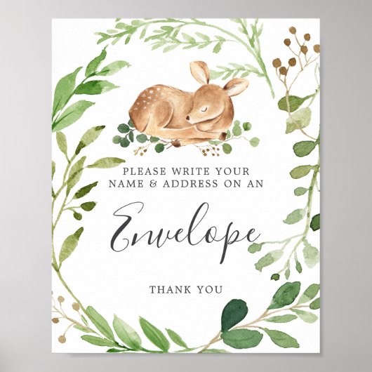 鹿の赤ちゃんシャワー住所エンベロープサイン ポスター (正面)