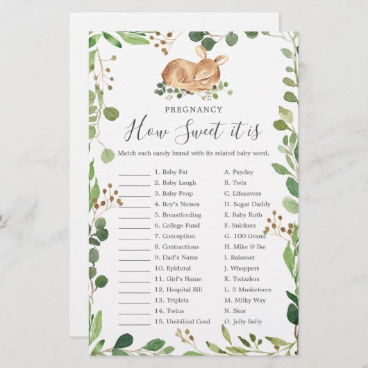 鹿の赤ちゃんシャワー妊娠どのように甘いゲーム (正面/裏面)